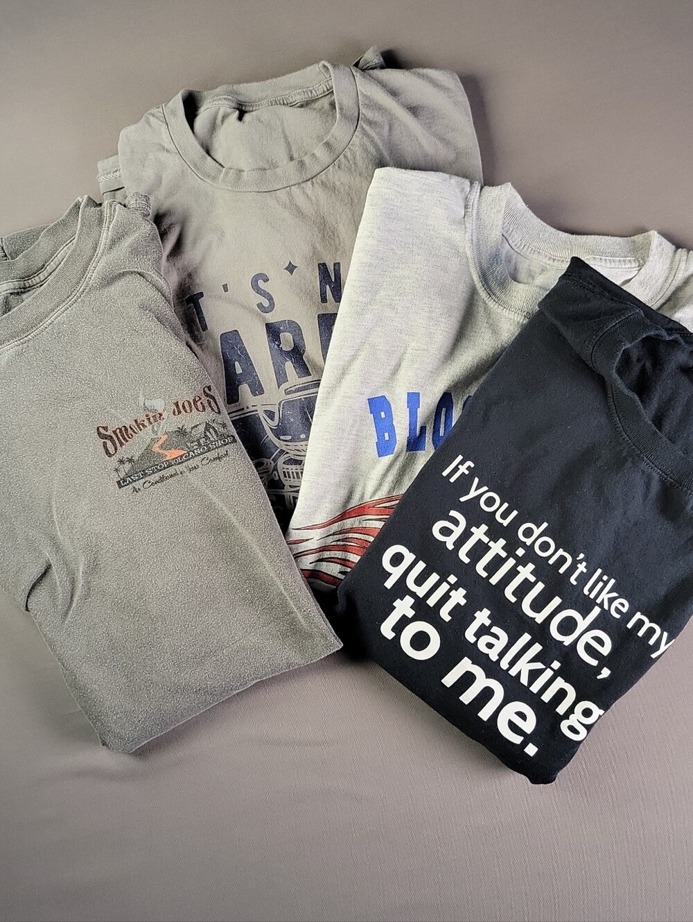 Lot Of 4 Mens Graphic Tee - Black and Gray Crew Neck T-Shirts